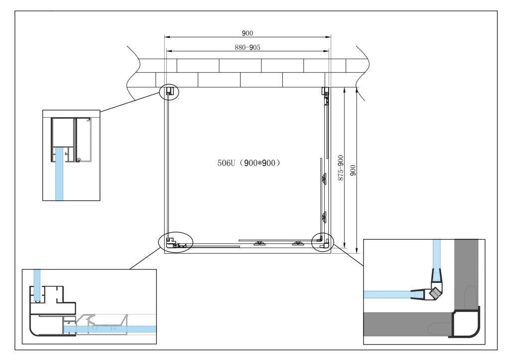 Box Cabina Doccia 3 Lati Vetro Fisso Laterale + Due Lati Scorrevoli Vetro 6 mm H 190 cm 90x90x90