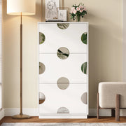 Scarpiera con 3 ante ribaltabili e specchio rotondo in MDF bianco per ingresso e balcone 63 × 24 × 120 cm