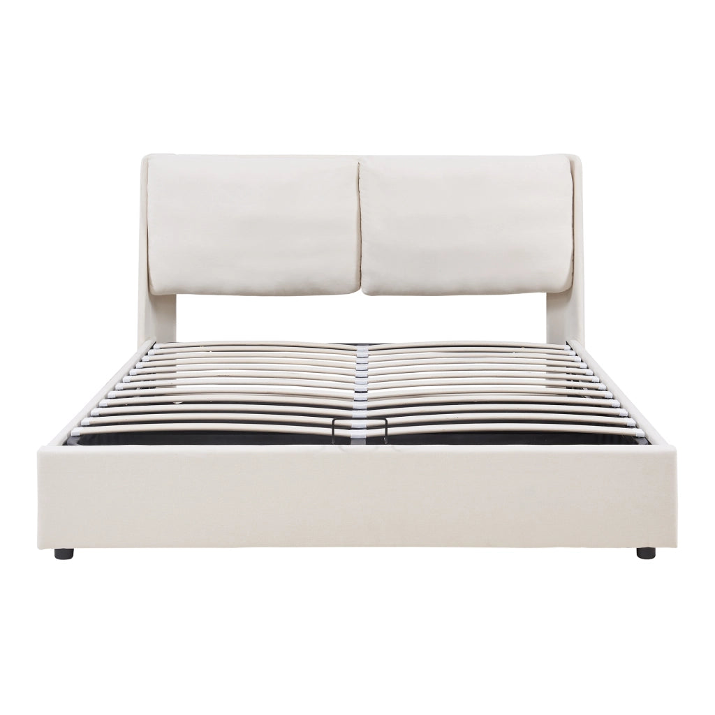 Struttura Letto Francese Lunner 140 x 200 cm con Contenitore e Testiera Imbottita - Beige [en.casa]