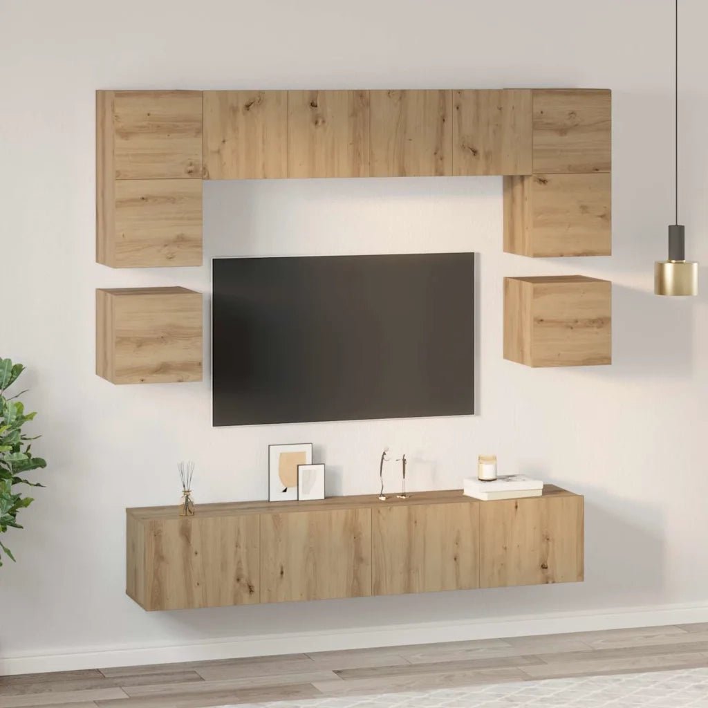 Set mobile TV 8 pz-Credenza per TV Rovere artigianale Legno multistrato 586972