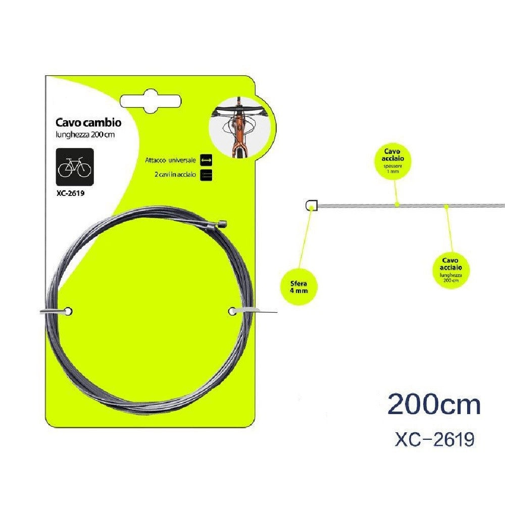 Trade Shop - Set 2 Pezzi Cavo Cavi Universali In Acciaio Per Cambio Bicicletta 200 Cm Xc-2619 -