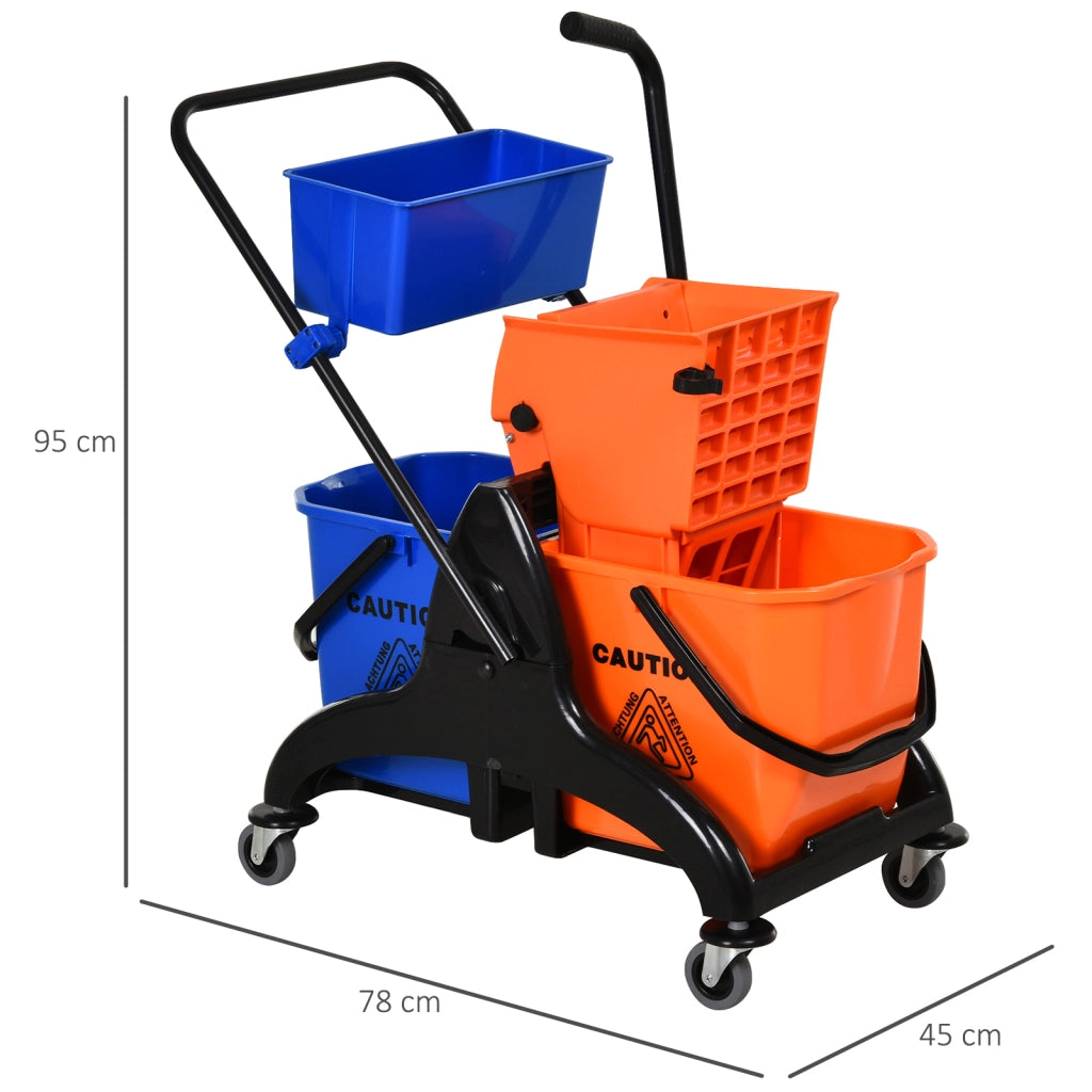 Carrello per Pulizie Professionale con Doppio Secchio, Strizzatore e Ruote Silenziose Arancione