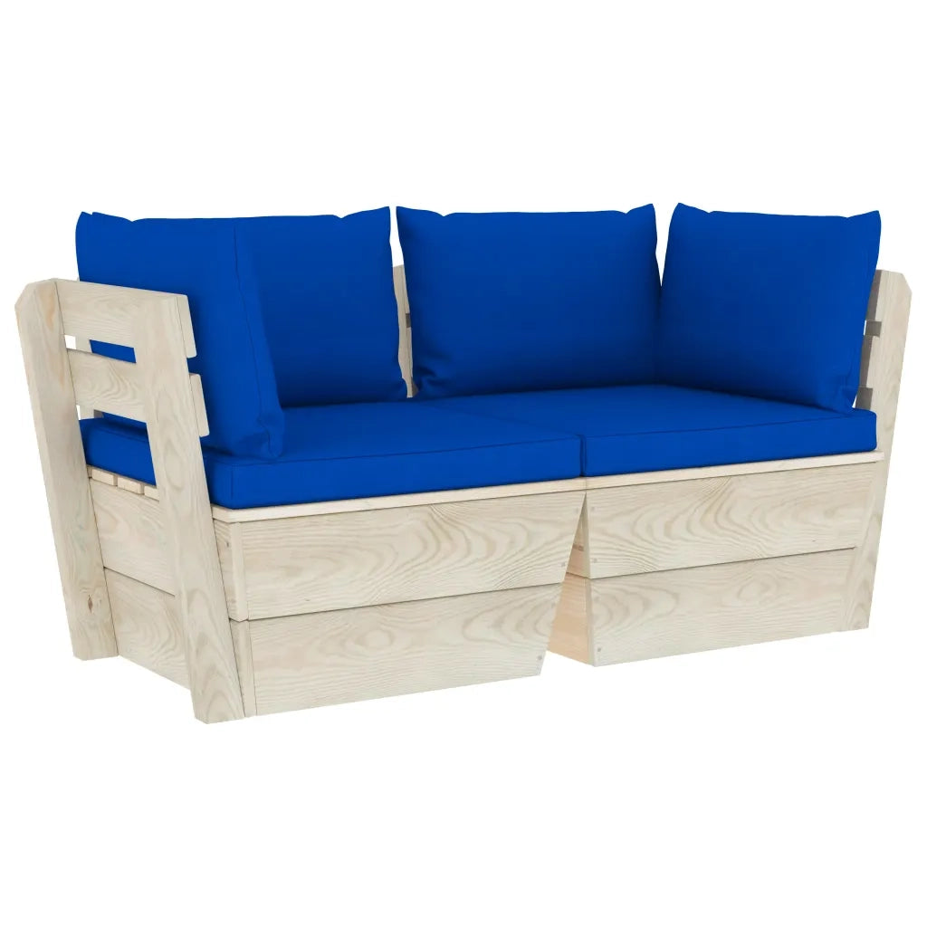 Divano da Giardino a 2 Posti su Pallet con Cuscini-Sofa da Giardino-Divano da esterno Legno Abete 445277