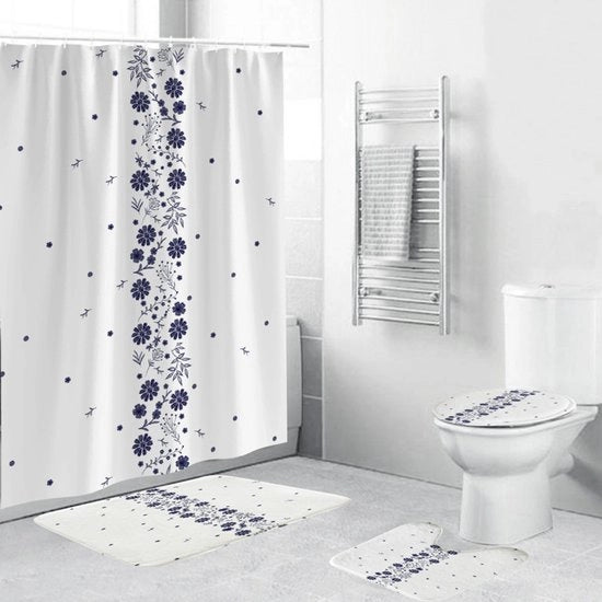 Kit di accessori da bagno 4 pezzi C-180x180cm - Doccia acqua resistente, tappeto da bagno e tappeto da wc