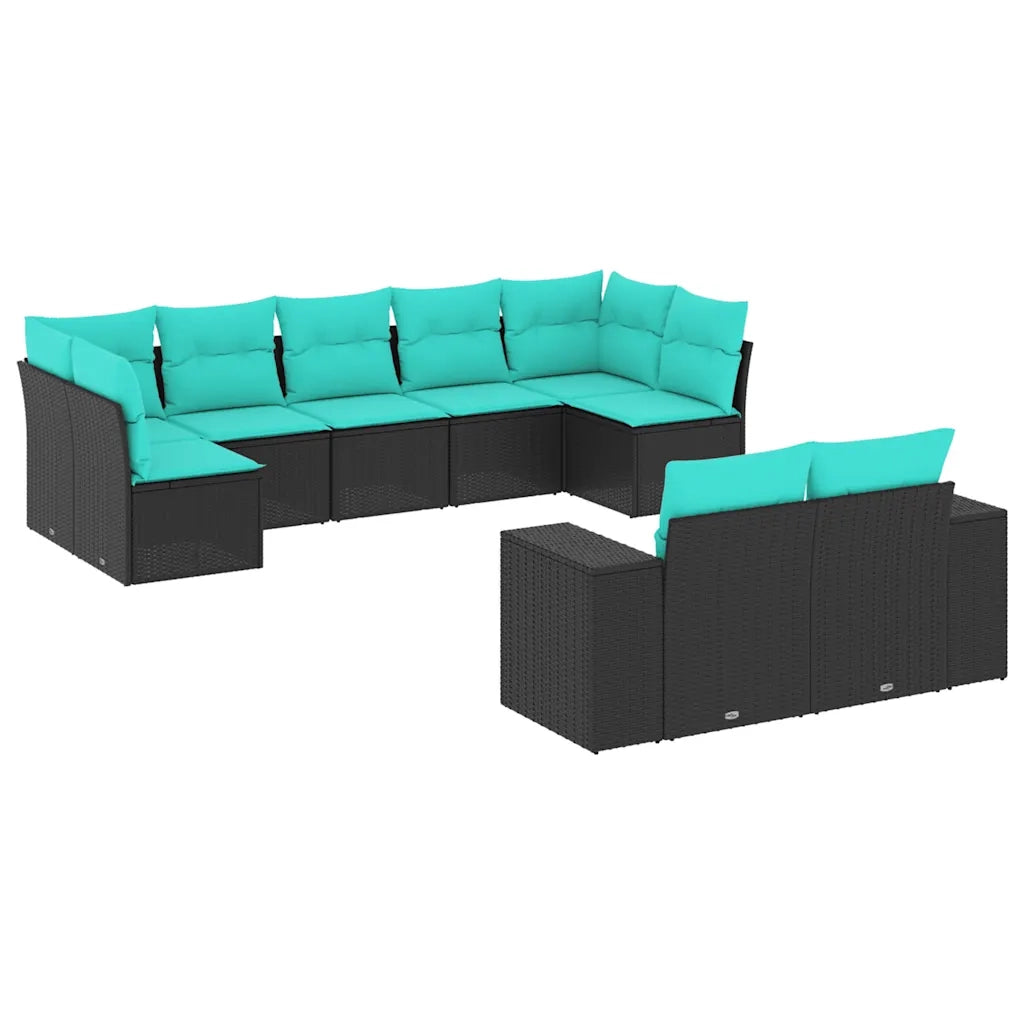 Set Divani da Giardino 9 pz con Cuscini Nero in Polyrattan 3223016