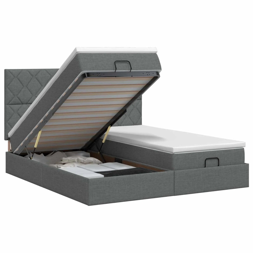Letto ottomano con materasso 2 pz Grigio Scuro Tessuto 3457877
