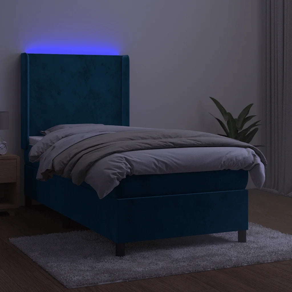 Letto a Molle con Materasso e LED Blu Scuro 80x200cm in Velluto 3139413