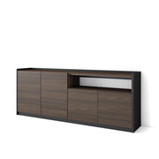 Credenza, Mobile, Cucina, 207x80x37 cm, 4 Porte, grande stoccaggio, Rovere scuro e Nero