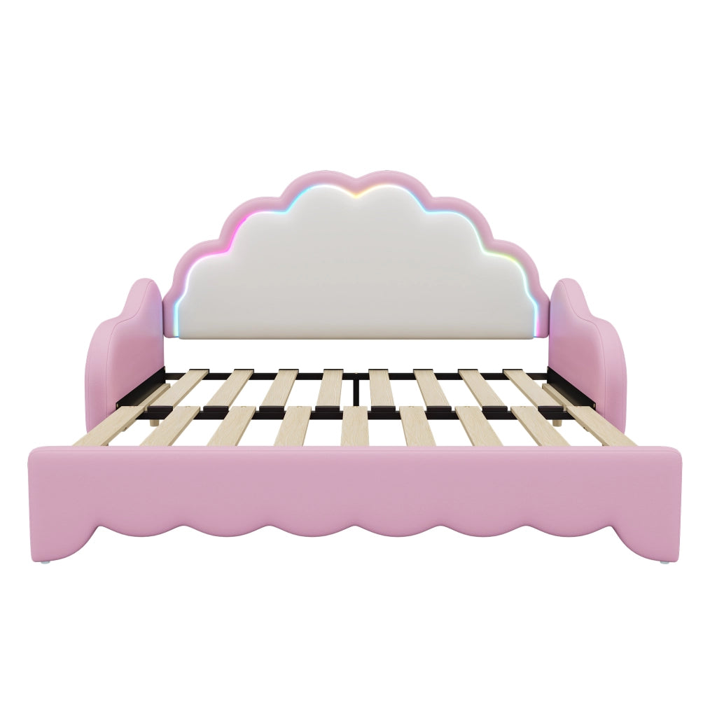 Letto divano 140x200 cm rosa con LED integrato e struttura in PU e MDF