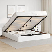 vidaXL Struttura Letto Pouf con Materassi Bianco 200x200 cm Similpelle