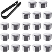 Cappotti per ruote 17 mm - 20 pezzi - Plastica argentata - Incluso clip - Resistente alla corrosione - Materiale duraturo - Cappotto per ruote