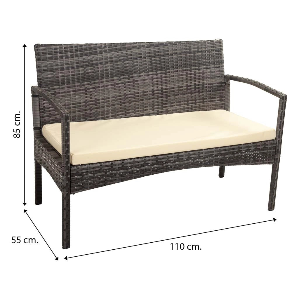 Panchina in rattan grigio 110x55x85h cm