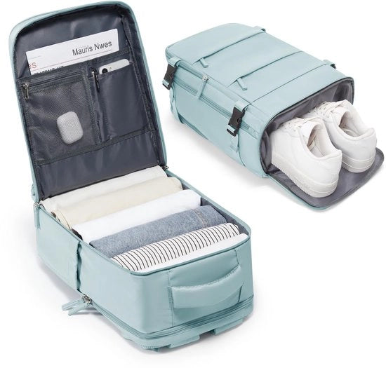 Borsa a mano per viaggio aereo 40x20x25 cm, borsa a mano per uomo e donna con tasca per scarpe, impermeabile, con tasca per laptop fino a 14 pollici, colore blu