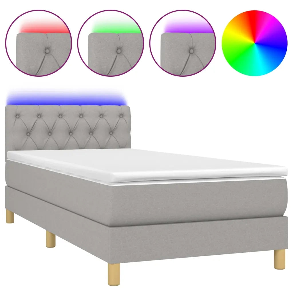 Letto a Molle Materasso e LED-Struttura Letto con Materasso Grigio Chiaro 80x200 cm Tessuto 308293