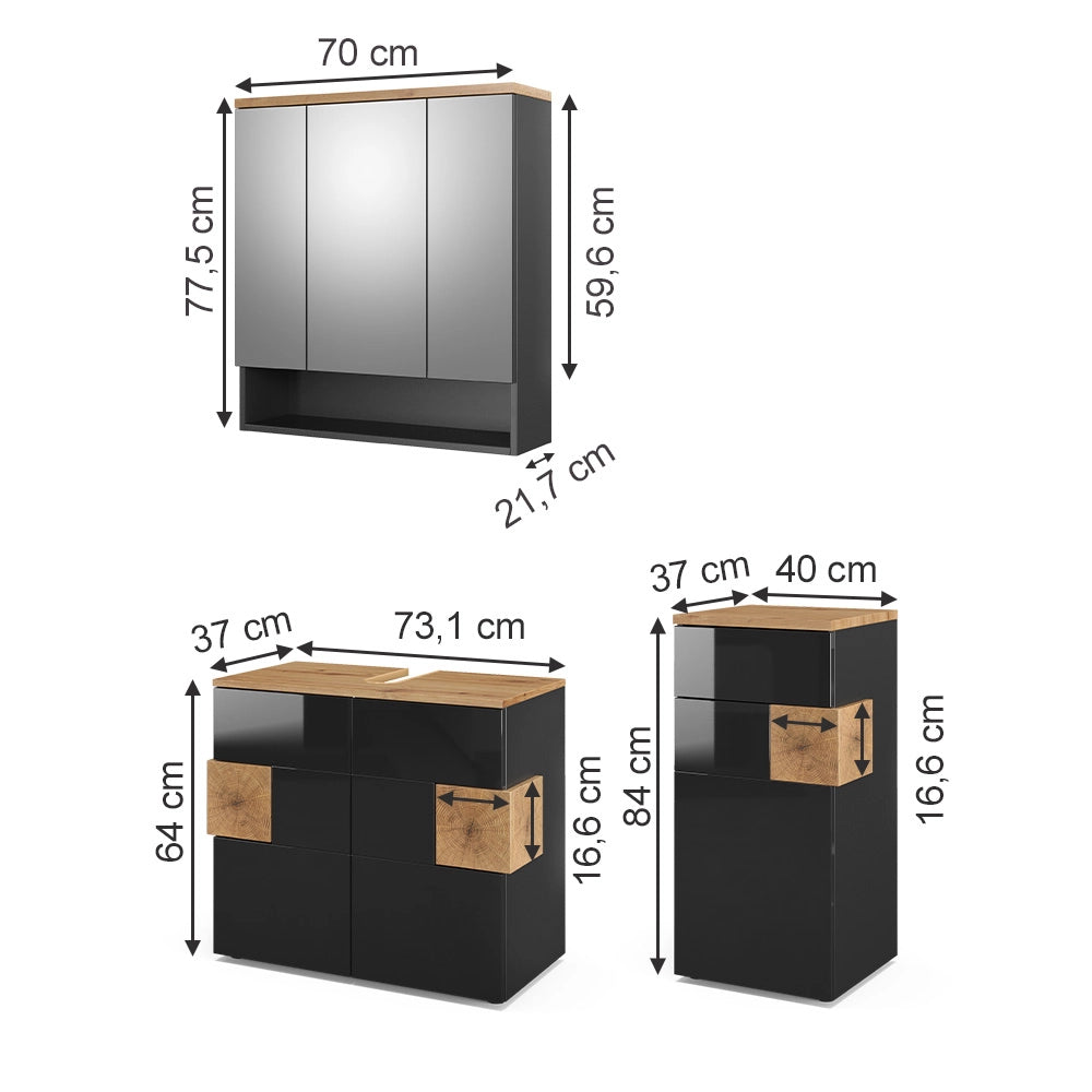 Vicco Set mobili bagno Antracite 3 parti