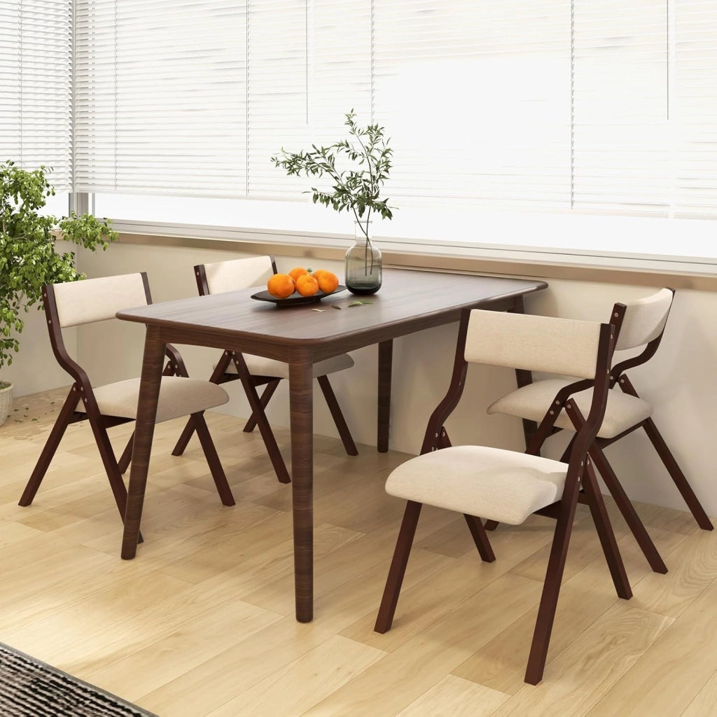 Set di 2 Sedie Pieghevoli da Sala da Pranzo, in Legno Massello con Seduta Imbottita e Schienale in Lino, per Cucina, Soggiorno, Ufficio,2 Colori