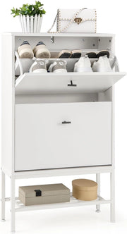 Scarpiera con Ripiano Nascosto, 2 Cassetti e Supporto in Metallo, Gambe Regolabili, Organizzatore per Scarpe, Borse, Tacchi, 60 x 24 x 106 cm.
