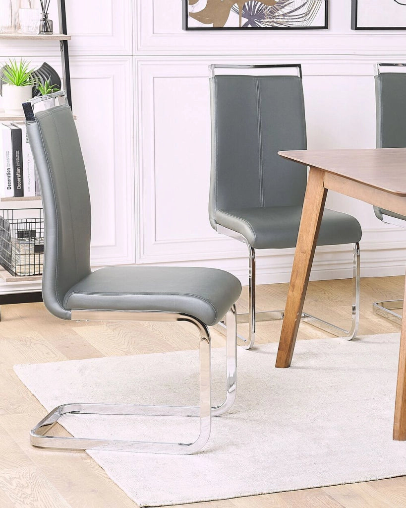Set di 2 sedie da pranzo grigio ecopelle sedile imbottito con schienale alto a sbalzo sala conferenze moderno