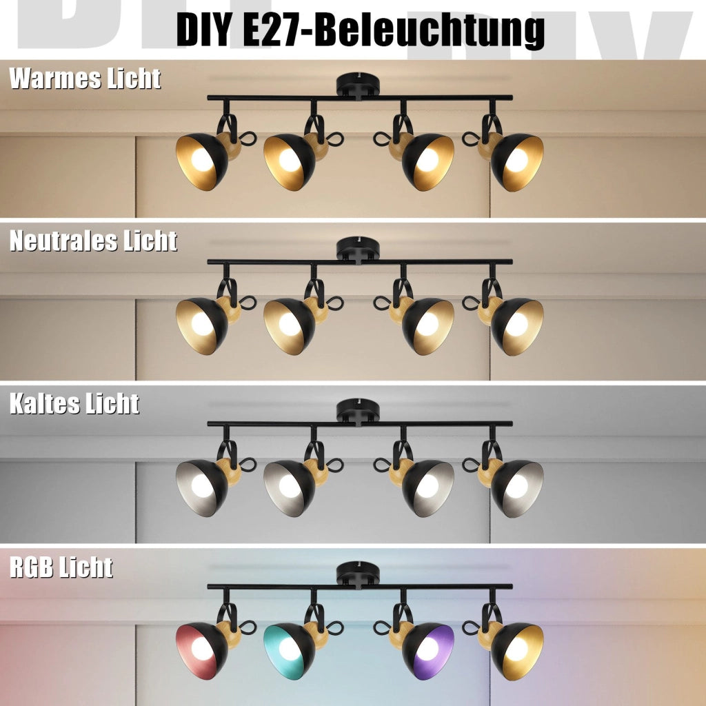 ZMH Faretto da soffitto a 4 luci orientabile a 350° Vintage Plafoniera Soggiorno