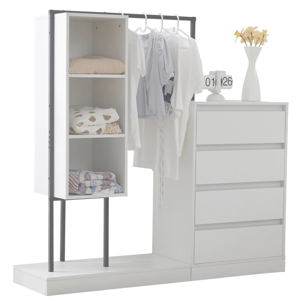 Armadio con Cassetti e Appendiabiti ¨C MINIMAL ¨C Bianco, 140x40x135