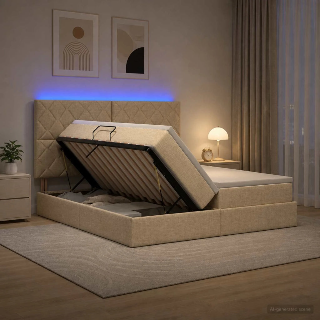 Letto con contenitore LED e materasso Crema 180 x 200 cm 3460246