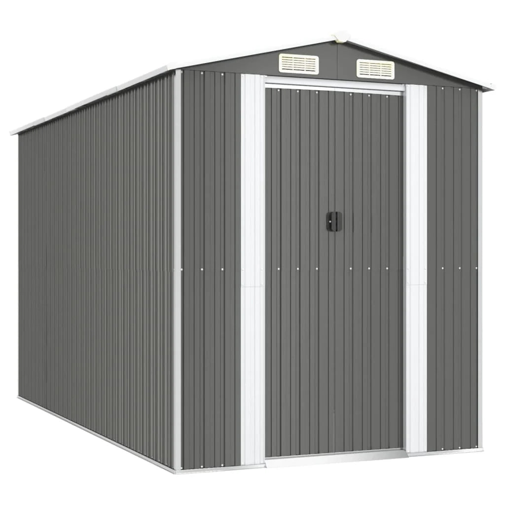 Casetta da giardino cabina ripostiglio capanno da esterno capanno per attrezzi robusta colore chiaro 192 x 357 x 223 cm acciaio zincato grigio 02_0022257