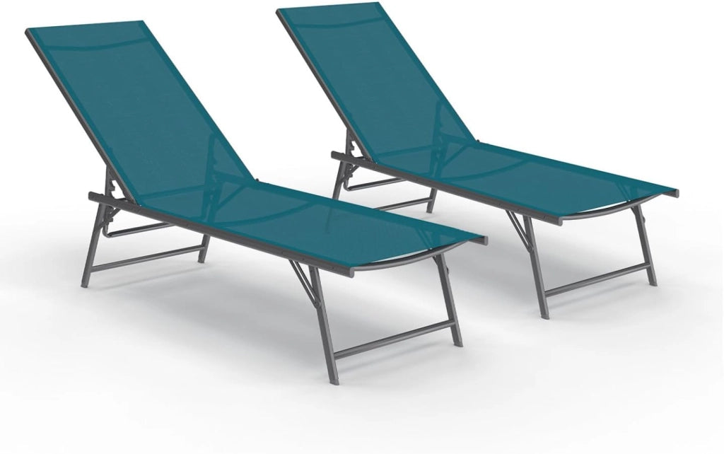 Set di 2 lettini da Giardino reclinabili Kailua in Acciaio Grigio Antracite e Tessuto Blu Anatra