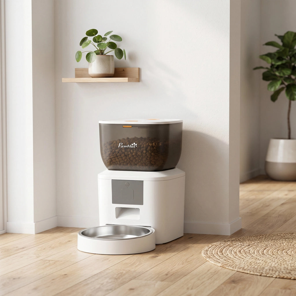 Distributore Automatico Cibo Gatti 4L WiFi 2.4G App Controllo con Registratore 10s Ciotola Bianco