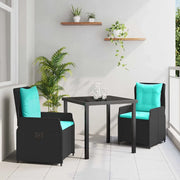 Set da Pranzo per Giardino con cuscino 3 pcs Nero Poly Rattan 3381037