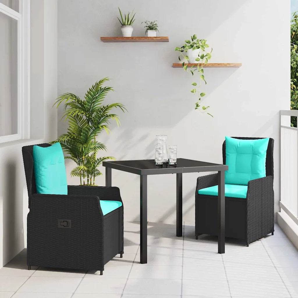 Set da Pranzo per Giardino con cuscino 3 pcs Nero Poly Rattan 3381037