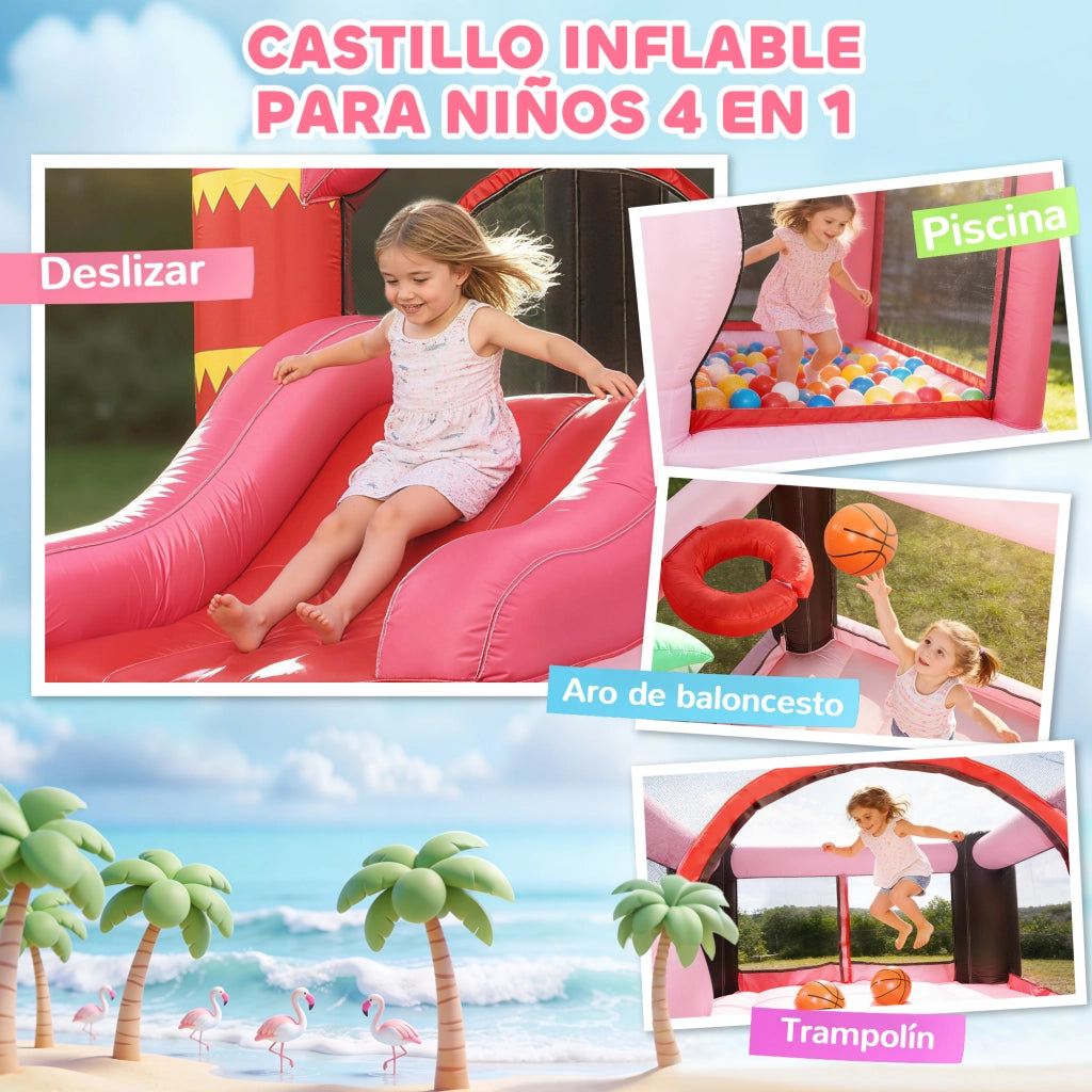 Castello Gonfiabile per Bambini con Scivolo e Canestro da Pallacanestro ¨C Minimal ¨C 255x230x196cm