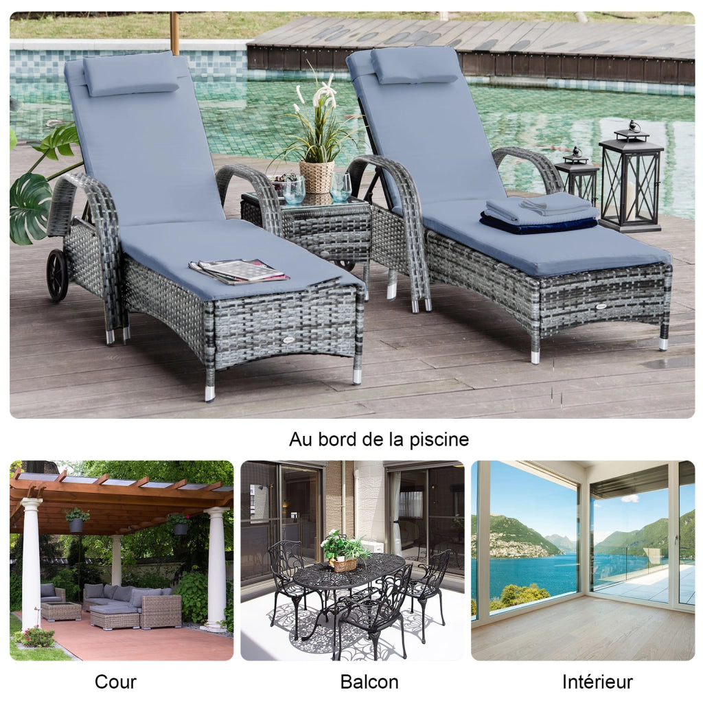 Lettini prendisole 2 pezzi con tavolino ¨C Zephmum ¨C Grigio, resina, 200x60x40