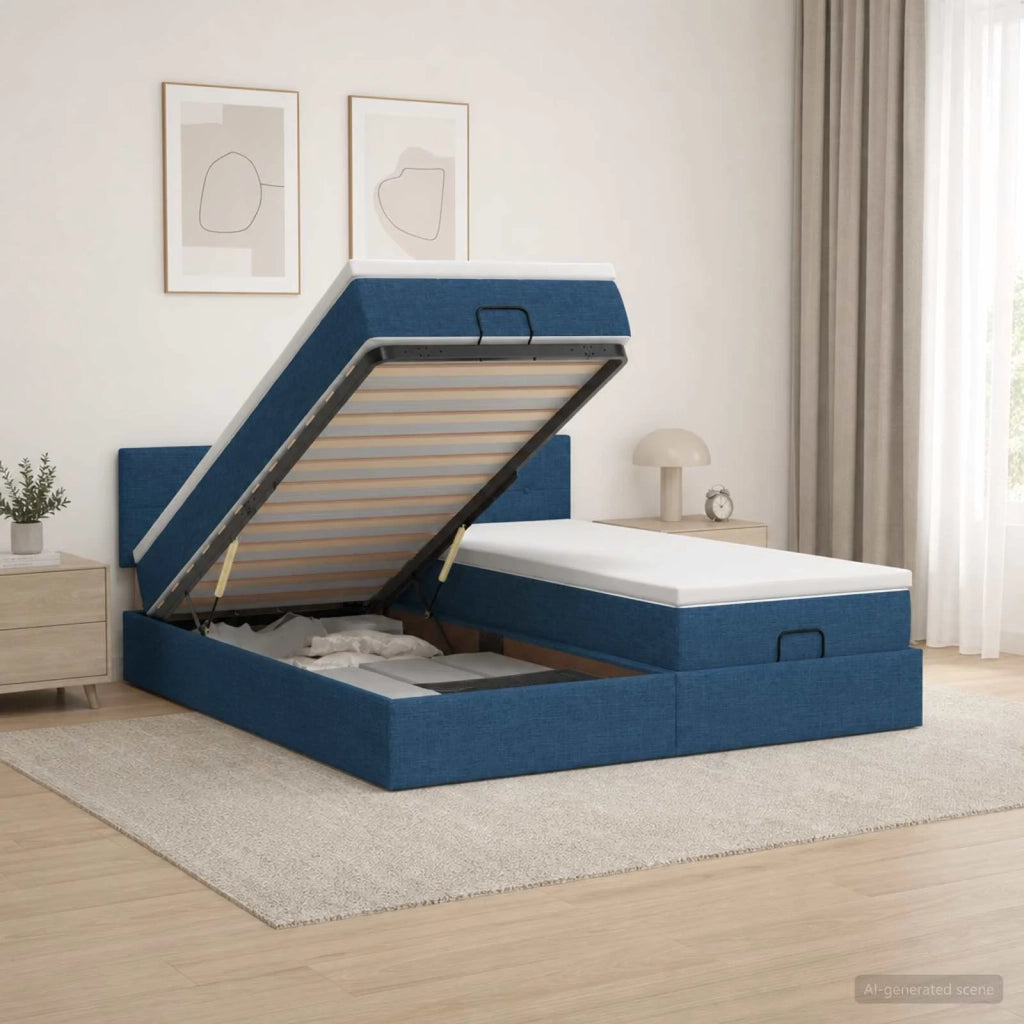 Letto Ottomano con Materasso e LED Blu 180 x 200 cm Tessuto 3457279