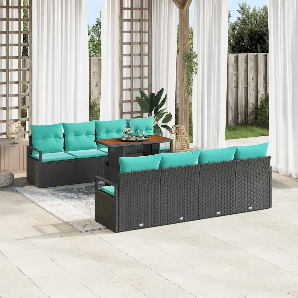 Set Divano da Giardino con cuscino 9 pcs Nero e Verde acqua