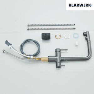 Felix | miscelatore estraibile 3 vie premium grigio titanio opaco | rubinetto da cucina a osmosi in acciaio inox| 360 gradi rotabile filtro 3 attacchi