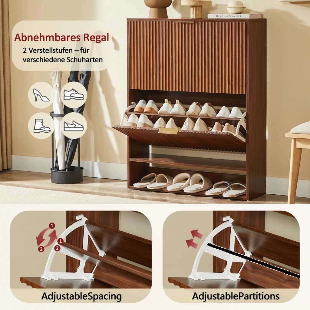 Scarpiera con ripiani regolabili e vano inferiore aperto, per ingresso, in MDF, noce, 80 × 24 × 102 cm