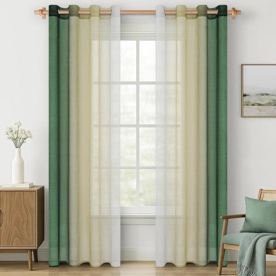 Set di tende trasparenti a 2 pezzi, olio verde, effetto colorato, 225x140 cm, soggiorno, stile moderno.