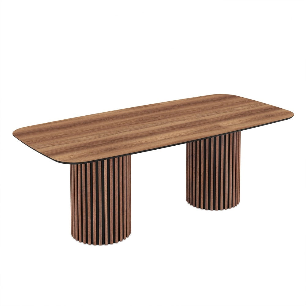 Tavolo rettangolare fisso piano noce e basi in legno cannettati Oslo 200x100x76H