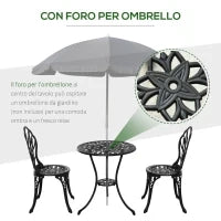 Set da Giardino 3 Pezzi in Alluminio con 2 Sedie 42.5x47.5x89 cm e Tavolino Rotondo Ø60x67 cm, Nero