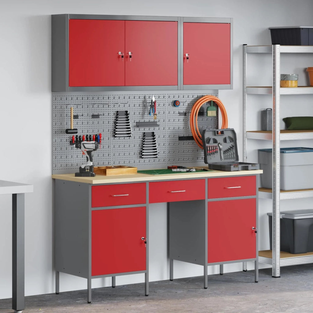 Mobile da lavoro 10 pcs Rosso Legno ingegnerizzato e acciaio 3321453