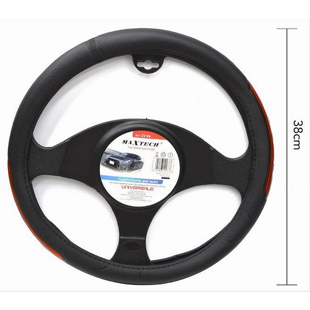 Trade Shop - Coprivolante Universale Per Auto Fodera Sterzo 38cm Nero Dettagli Laterali Cv-24 -