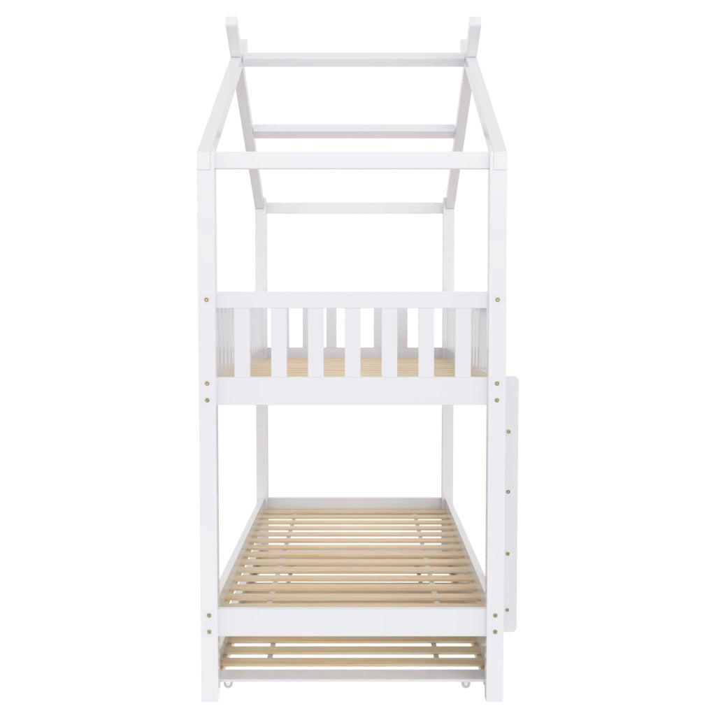 Letto a castello con letto estraibile 90x200 cm in legno massello di pino; bianco