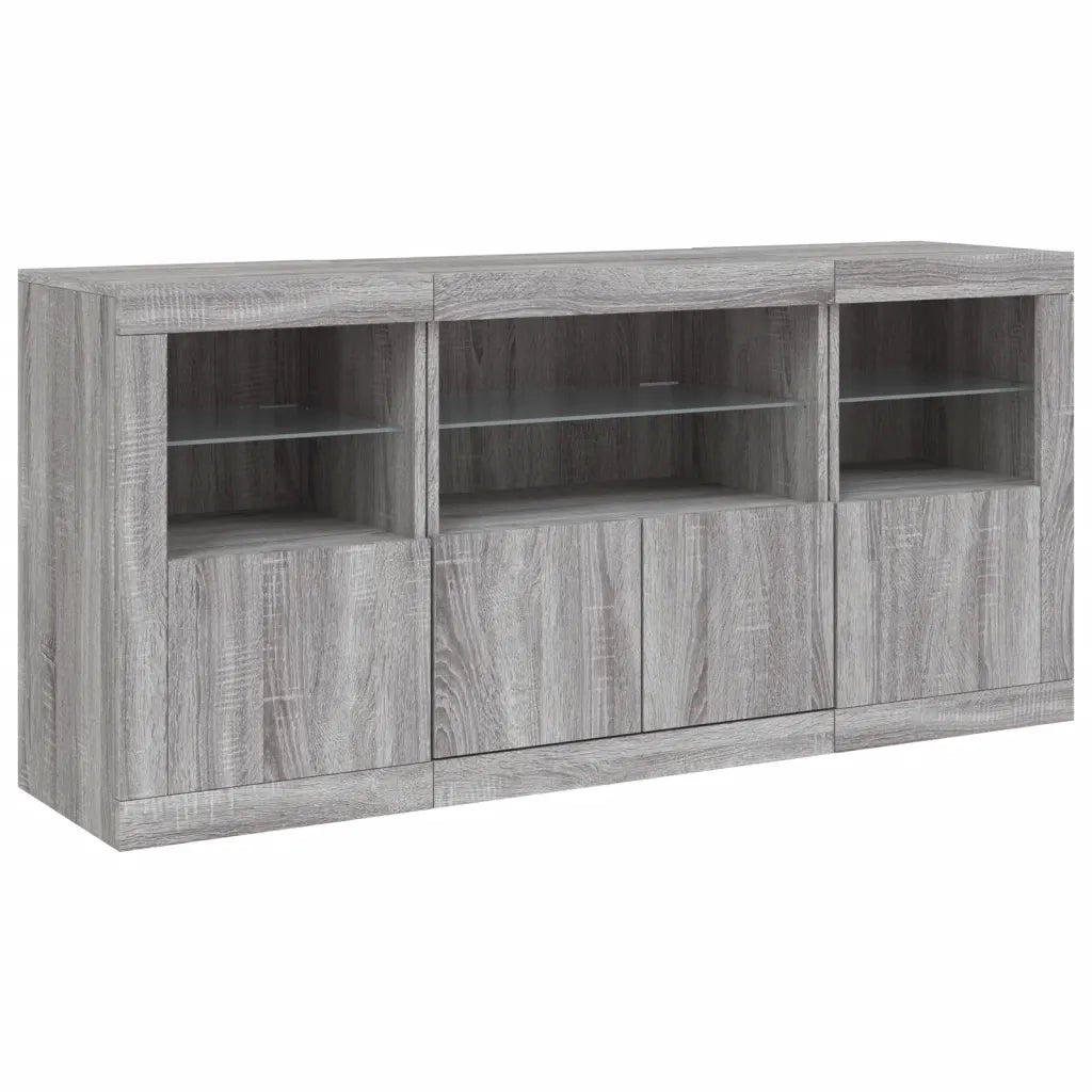 Credenza con Luci LED-Buffet-Armadio da cucina Grigio Sonoma 142,5x37x67 cm 141671