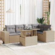 Set Divano da Giardino 6 pz con Cuscini Beige in Polyrattan