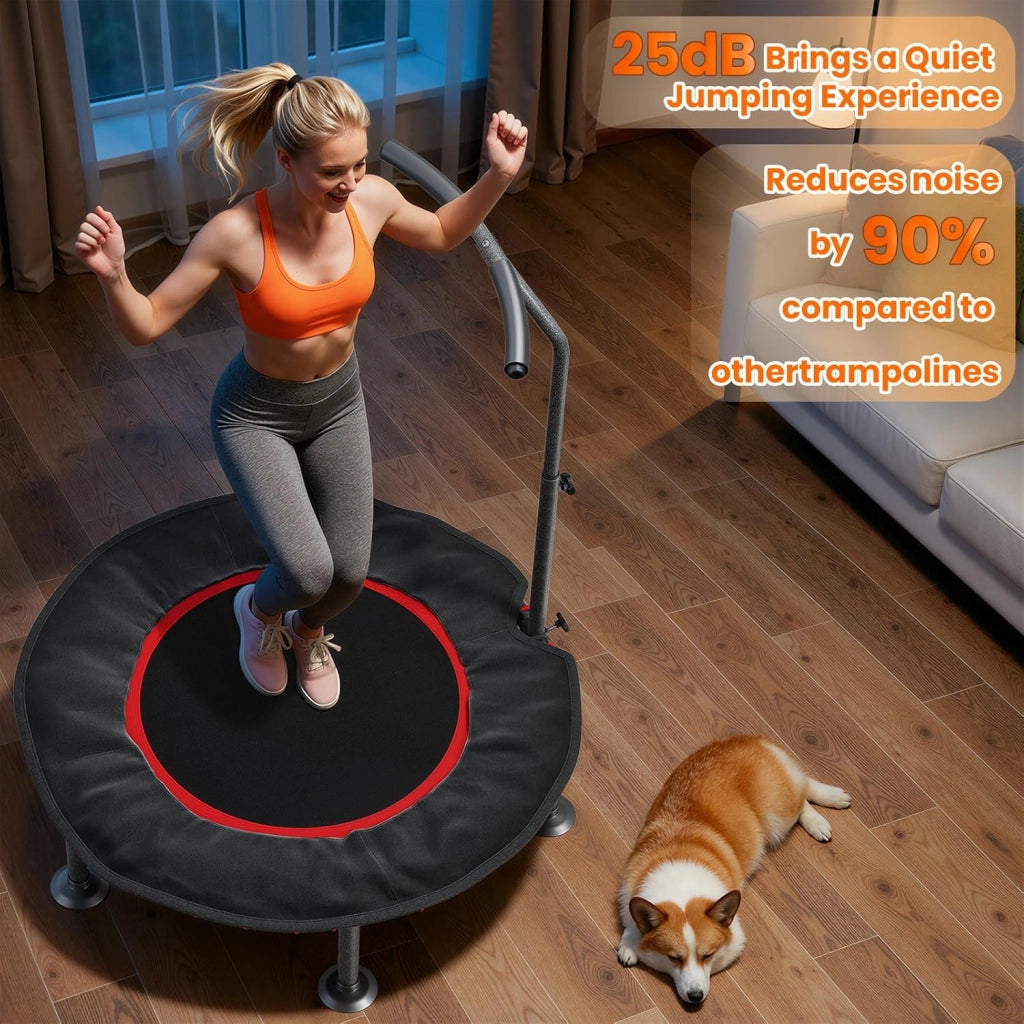 Trampolino Fitness da Interno | Copertura Protettiva Imbottita | Fino a 150 kg Capacità Carico | 3 Altezze Manubrio Regolabili | Senza Installazione | Bambini Adulti | Mini Ø102 cm | Casa