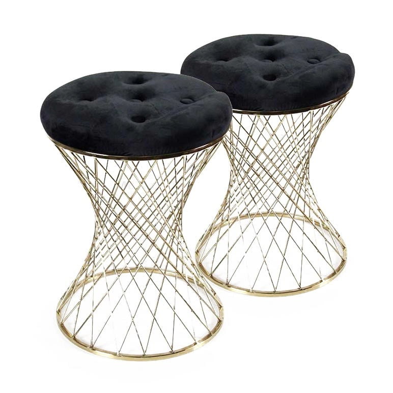 SET 2 SGABELLI LISBONA IN METALLO CON SEDUTA IMBOTTITA Ø 35 X 47 CM NERO