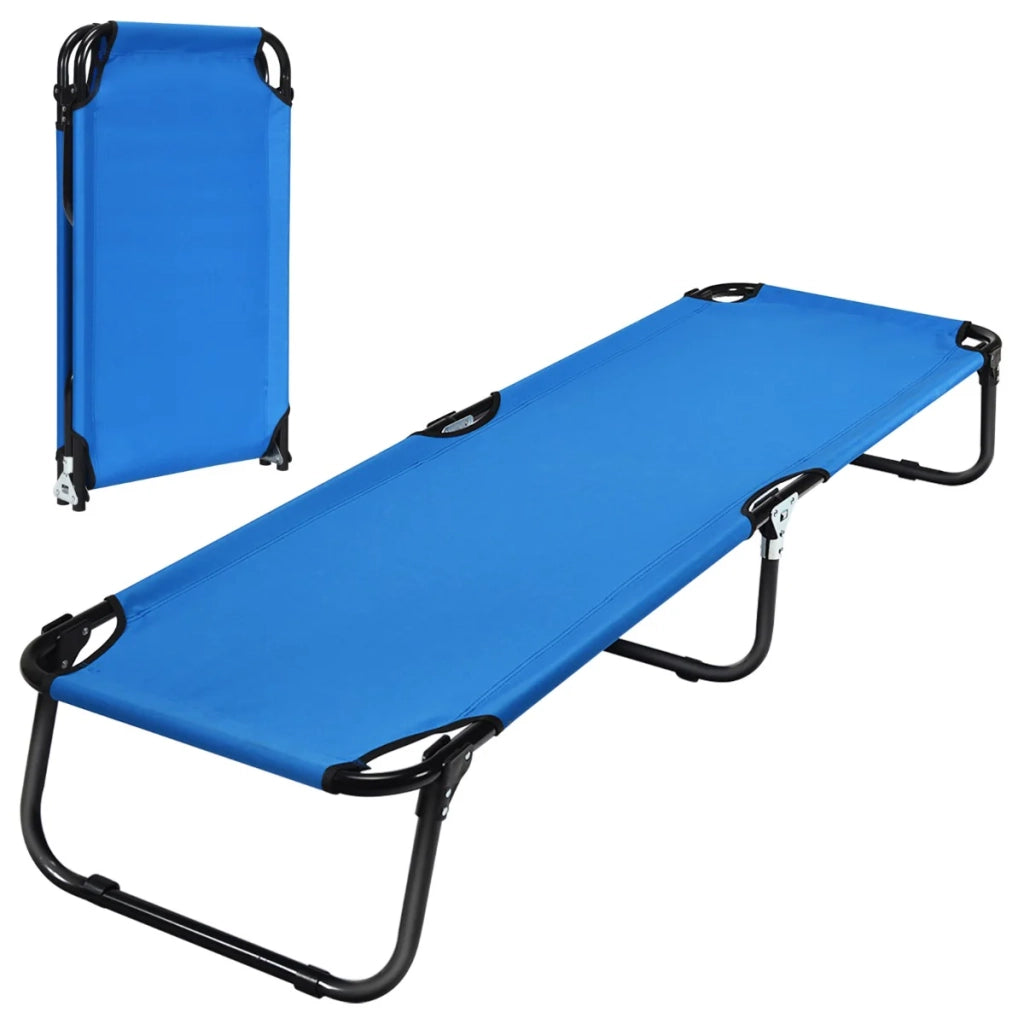 Lettino da campeggio pieghevole 190 x 56 x 30 cm leggero e resistente per uso esterno stile scandinavo metallo blu 20_0012323