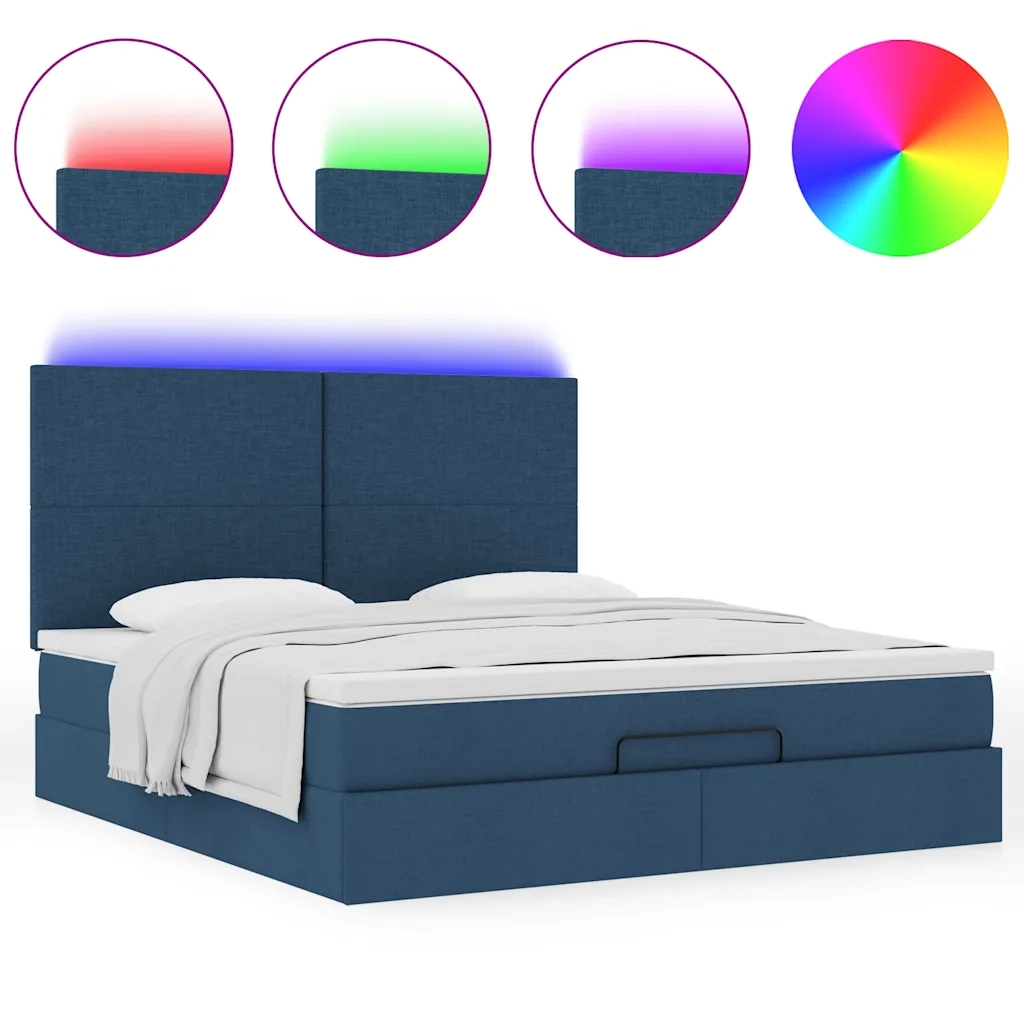 Struttura Letto Pouf con Materasso Blu 180x200cm in Tessuto 3313947