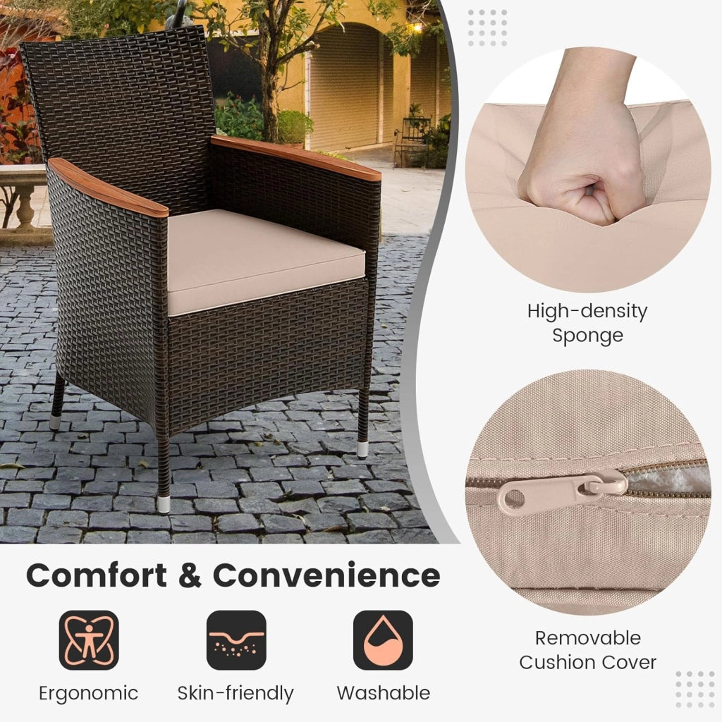 Tavolo e Sedie da Pranzo in PE Rattan, Set di Mobili in Rattan, Set di Mobili Composto da 9 Pezzi, con 8 Sedie e 1 Tavolo, Piano del Tavolo in Acacia, per Interno e Esterno
