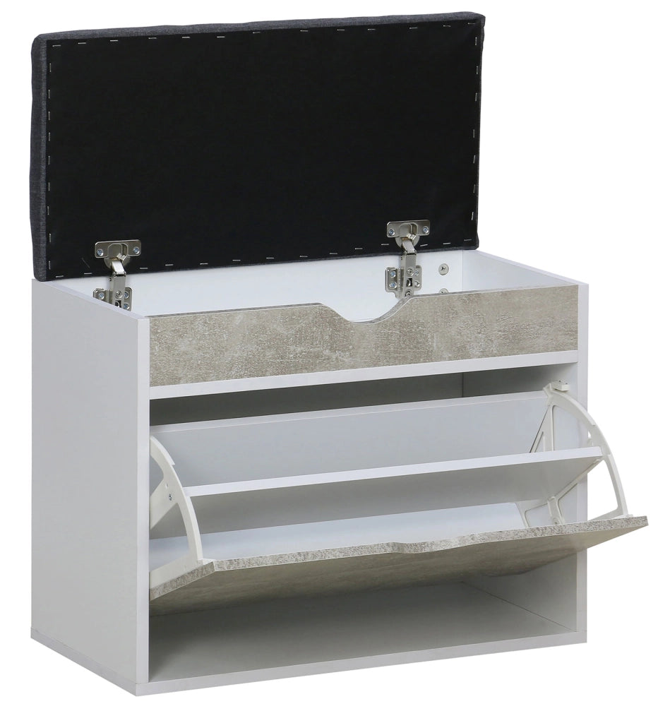 Scarpiera Panca con Scomparto e Cuscino 60x30x50 cm in Truciolare e Poliestere Grigio e Cemento